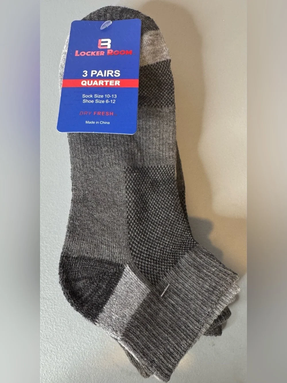 Locker room Men's Gray Quarter Socks - 3 Pack dry fresh thick cushion comfy